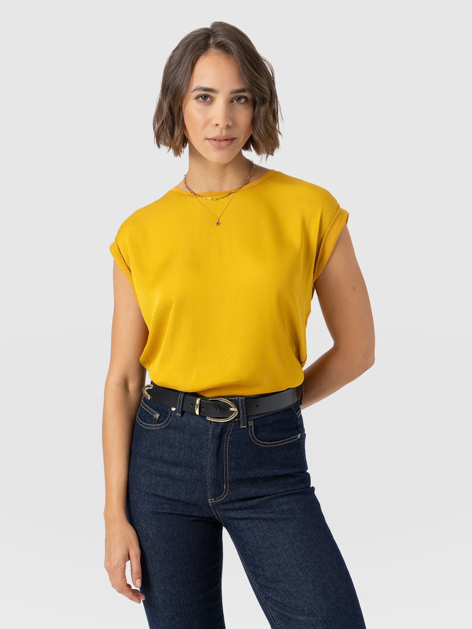 Turn Up Contrast Tee - Golden Yellow - Women's T-shirts | Saint + Sofia® USA